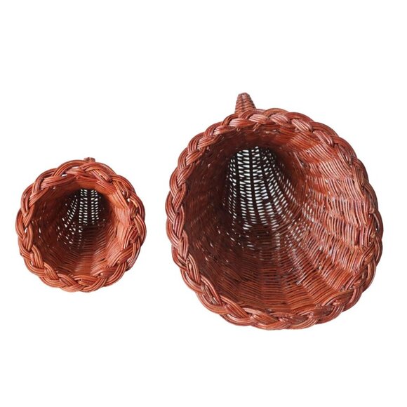 2 Vintage Wicker Cornucopia Baskets Large & Small Horn of Plenty - Picture 3 of 7